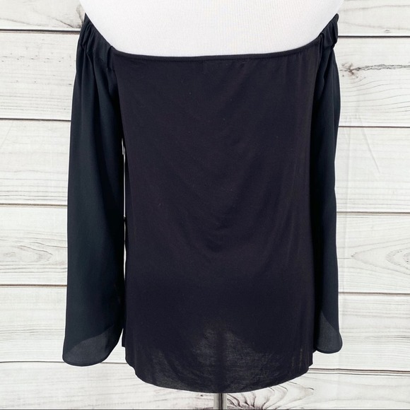 BAILEY/44 Trainspot Top Size S NEW Black Silk Off-Shoulder Split-Sleeve Blouse - Picture 4 of 8